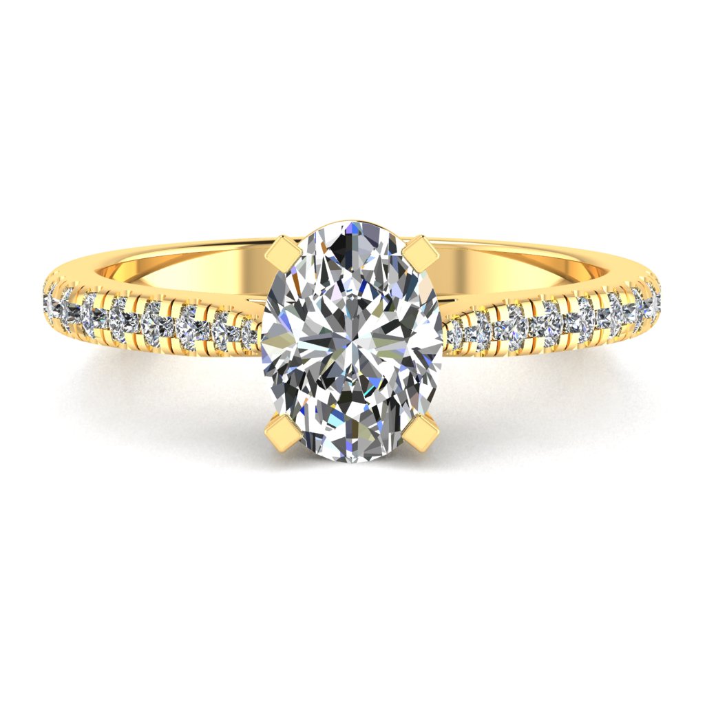 Oval Cut Diamond Engagement Ring, Micro Shoulder Set Pinched