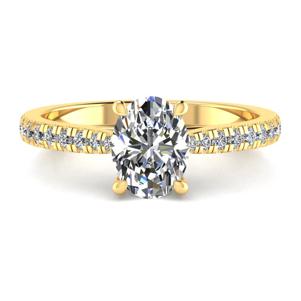 Oval Diamond Yellow Gold Ring, Micro Shoulder Set Lotus Head | LGO RX7670