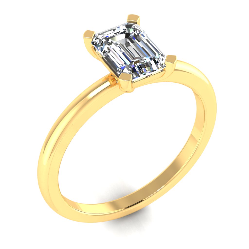 Emerald Solitaire Yellow Gold Ring, Squared Prong Basket | LGE