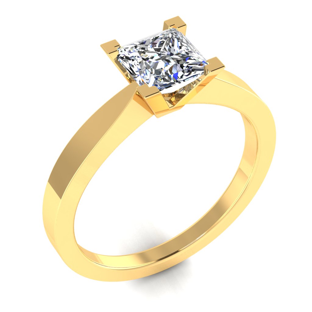 Princess Solitaire Yellow Gold Ring, Raised V-Shape | SMP