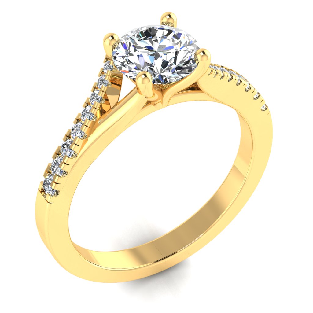 Round Diamond Yellow Gold Ring, Split Band Shoulder Set | LGR RX3016