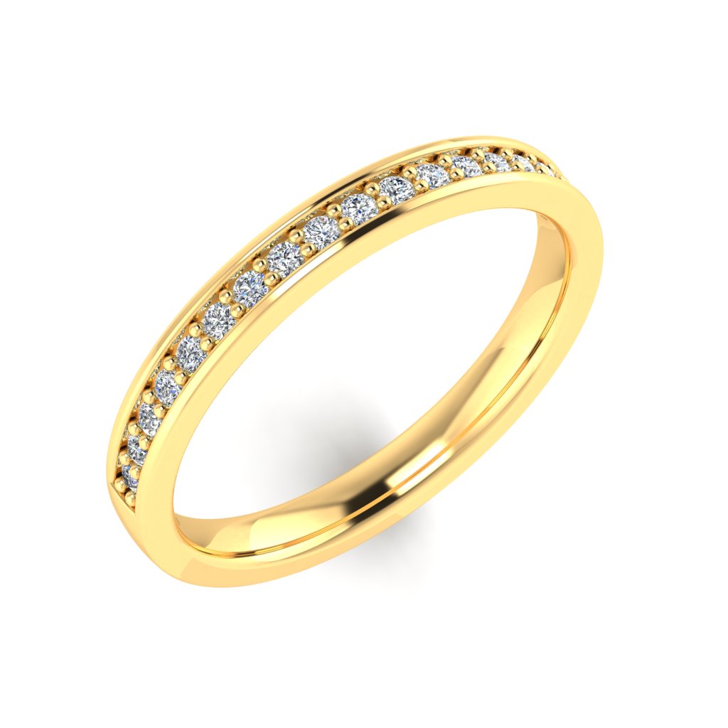 GRAIN AND CHANNEL SET ROUND DIAMOND ETERNITY RING, CLAW SET, YELLOW GOLD