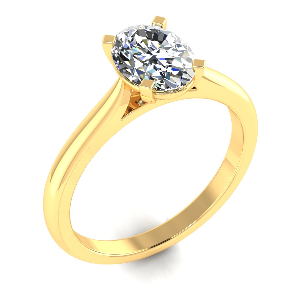 Oval Diamond Yellow Gold Engagement Ring, Cathedral Gallery Bar Solitaire | LT1029-25