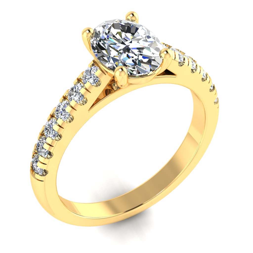 Oval Diamond Yellow Gold Ring, Micro Shoulder Set Straight | LGO RX6234
