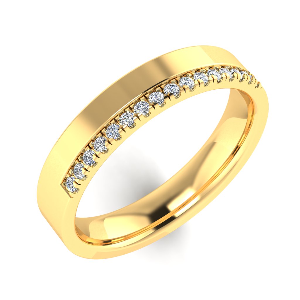 OFFSET ROUND DIAMOND CLAW SET BAND, MICRO SET, YELLOW GOLD