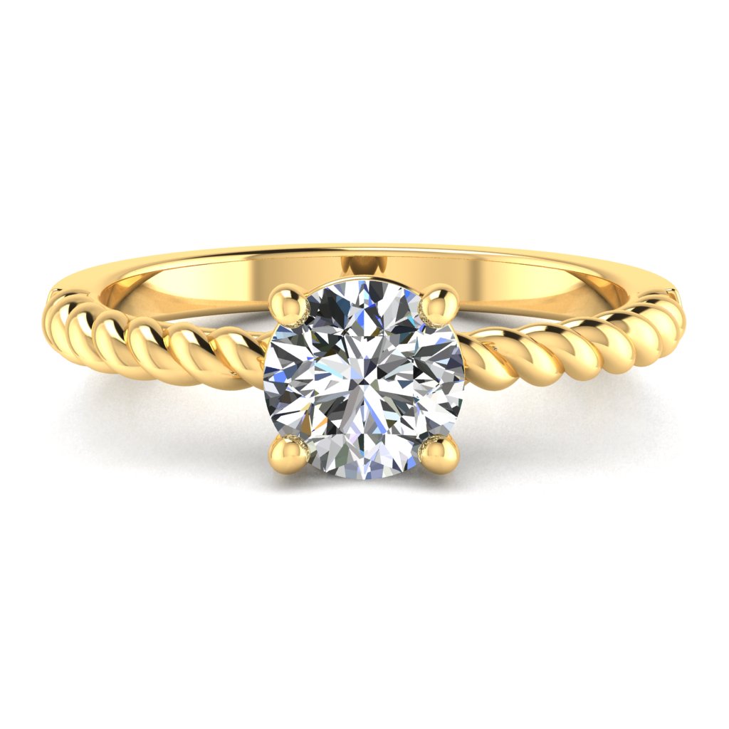 Round Diamond Engagement Ring, Twisted 4 Prong Solitaire