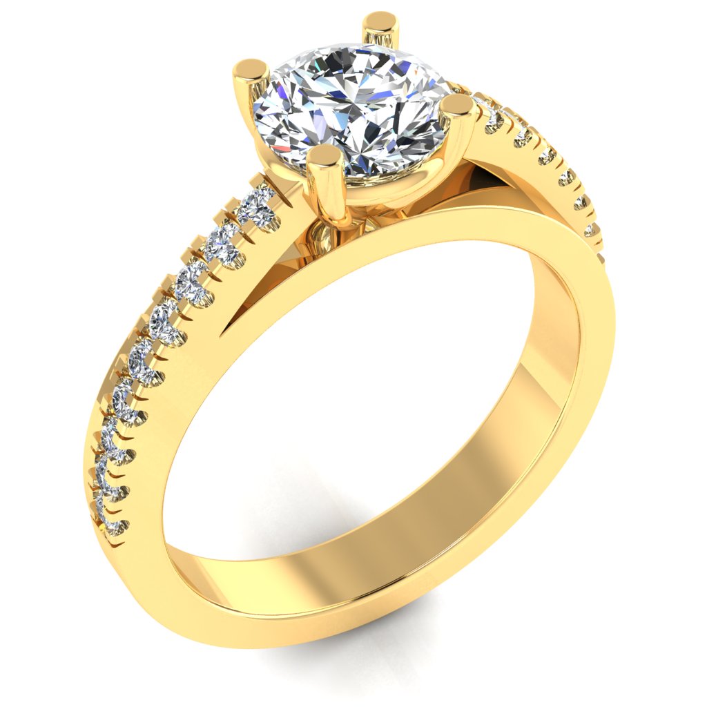 Round Diamond Yellow Gold Ring, Twisted Band Shoulder Set | SMR RX3024