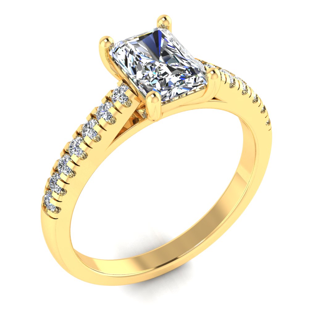 Radiant Cut Diamond & Yellow Gold Shoulder Set Straight Ring | LGI