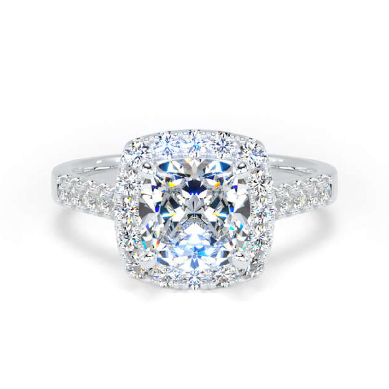 Cushion Diamond Engagement Ring, Diamond Shoulder Halo | CHS01