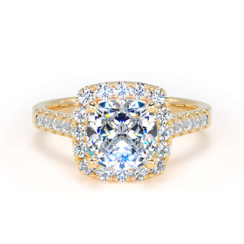 Cushion Diamond Engagement Ring, Diamond Shoulder Halo | CHS01