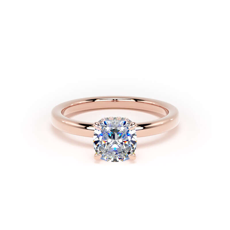 Round Hidden Halo Rose Gold Ring, Plain Band | LGR CPS01