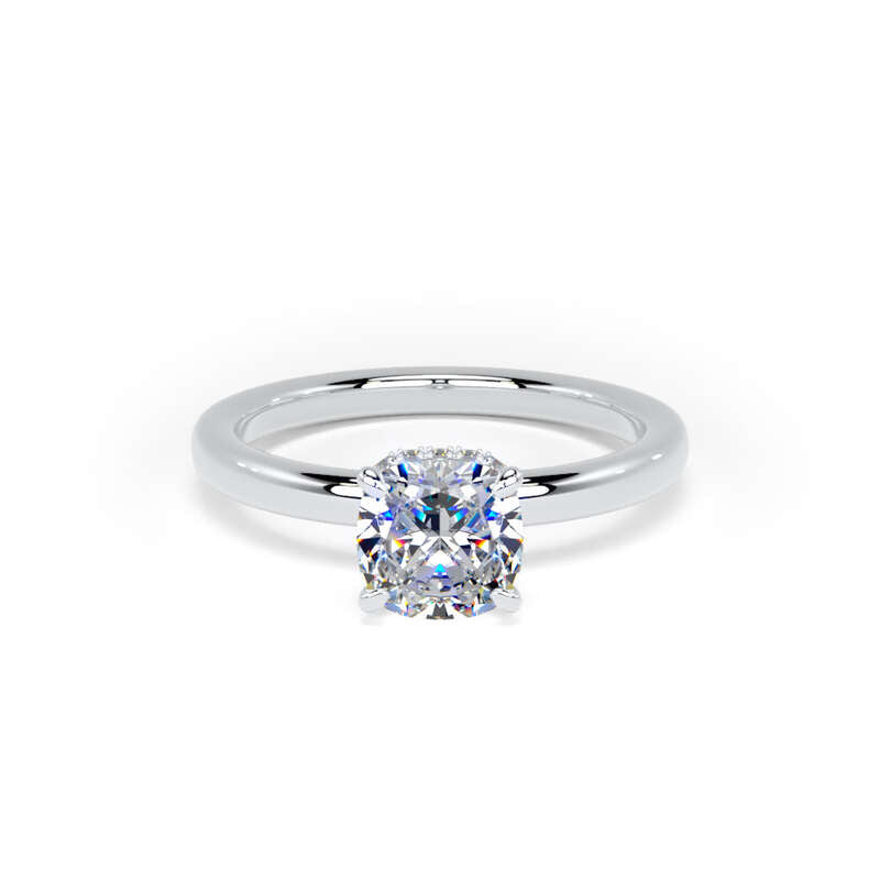 Round Hidden Halo White Gold Ring, Plain Band | LGR CPS01