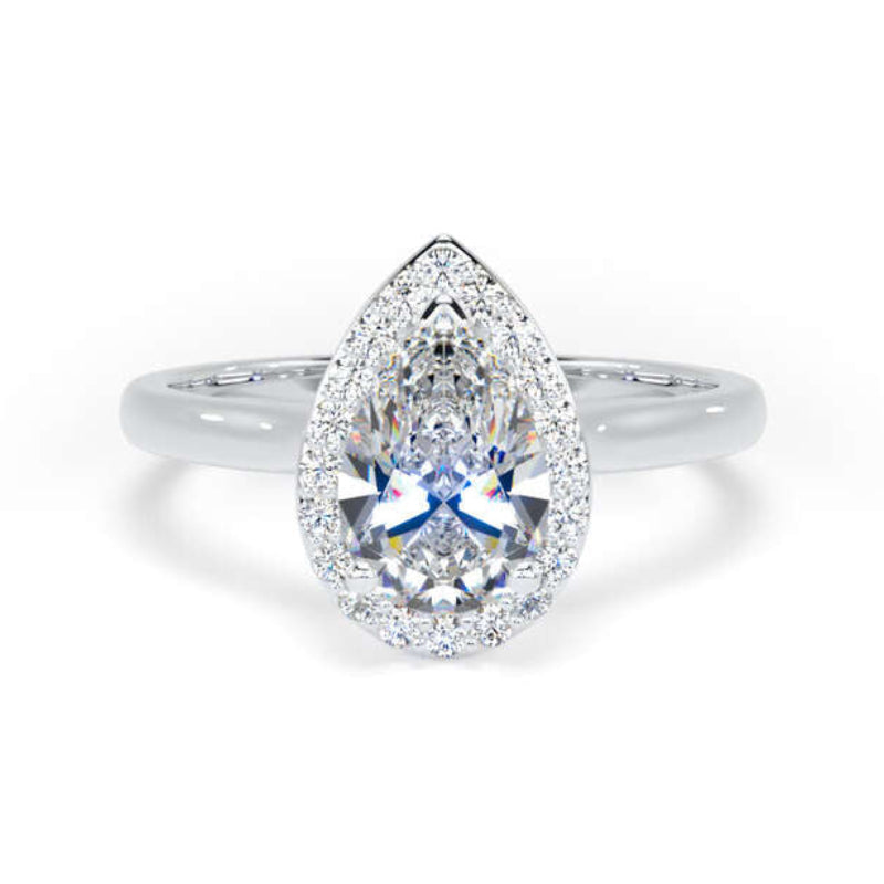 Pear Diamond Engagement Ring, Plain Band Halo | DHP01