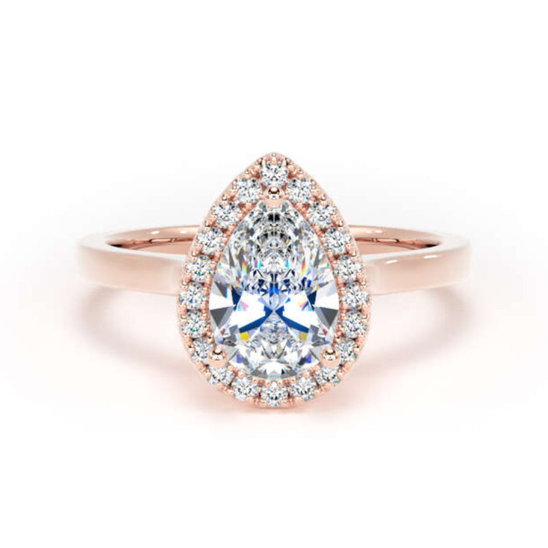 Pear Diamond Engagement Ring, Plain Band Peekaboo Halo | DHP02