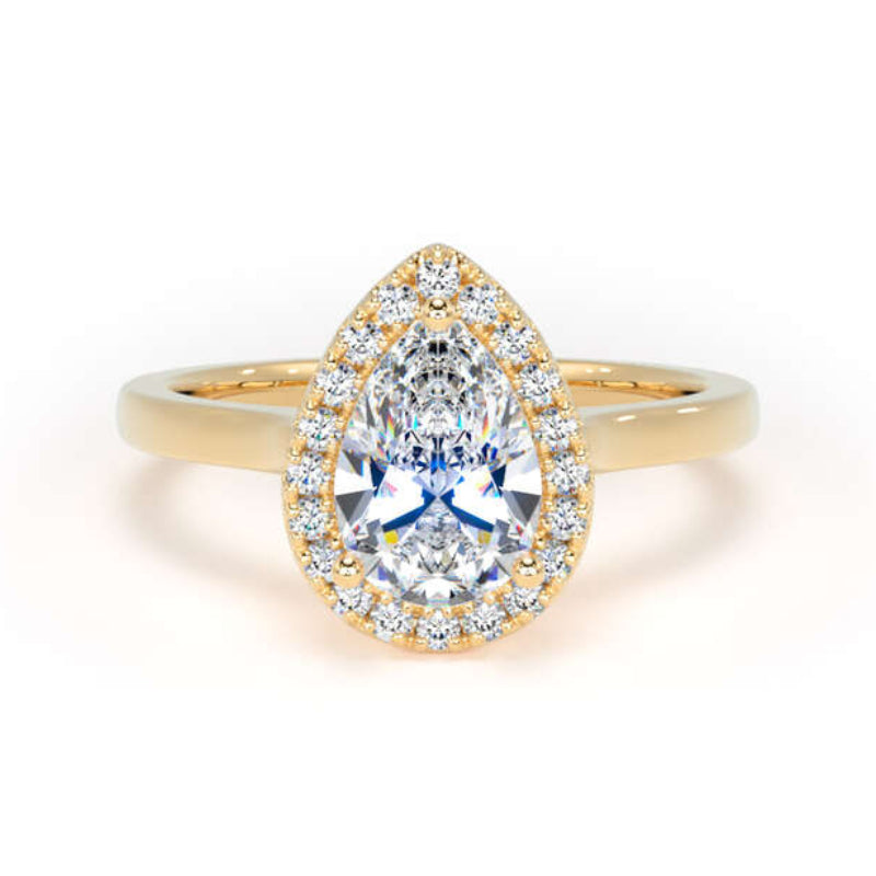 Pear Diamond Engagement Ring, Plain Band Peekaboo Halo | DHP02
