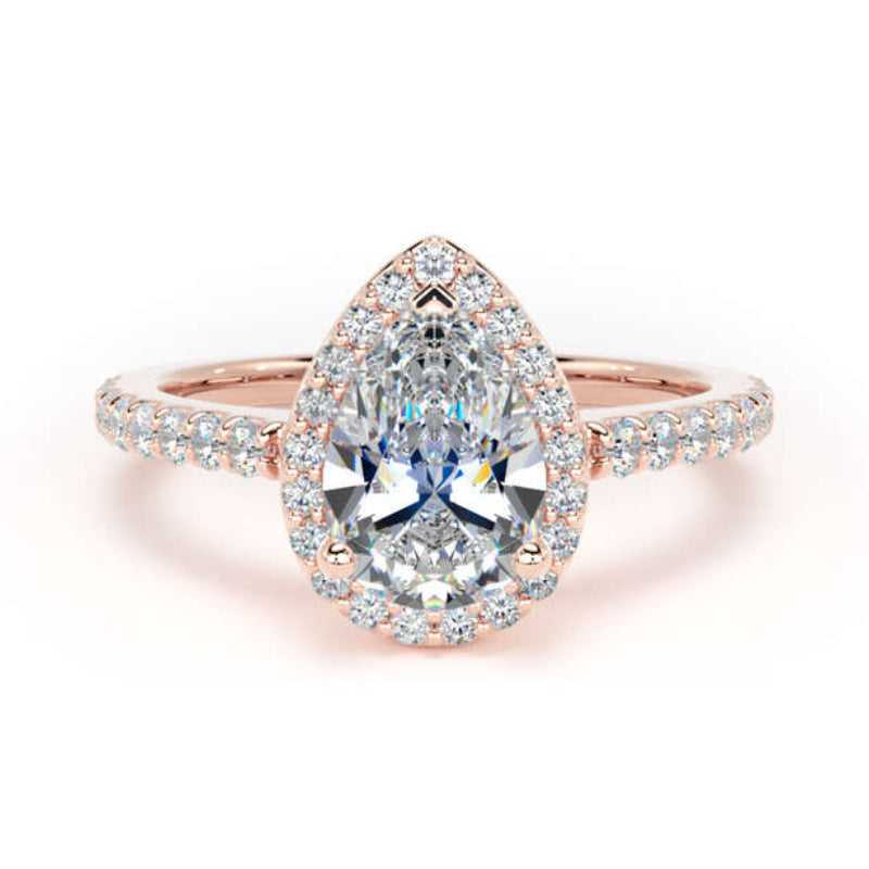 Pear Diamond Engagement Ring, Diamond Band Halo | DHW01