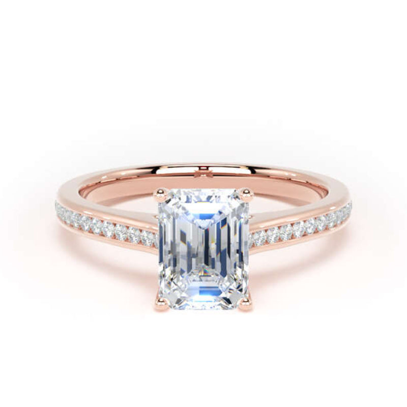 Emerald Cut Shoulder Set Rose Gold Ring | ESC01 SME