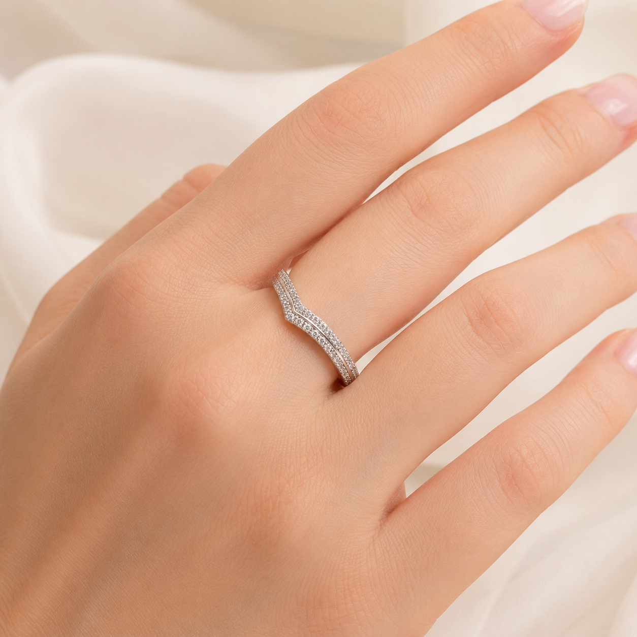 Round Diamond Ring, Double Row Wishbone Half Eternity | ET1241