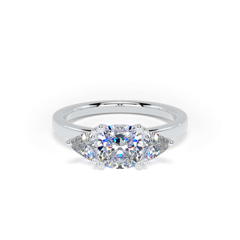 Cushion Diamond Platinum Trilogy Ring, Trillion Claw Set | LGC M3C01