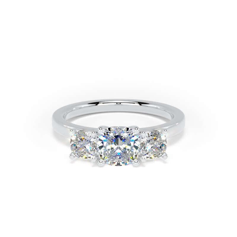 Cushion Diamond White Gold Trilogy Ring, Claw Set | LGC M3C02