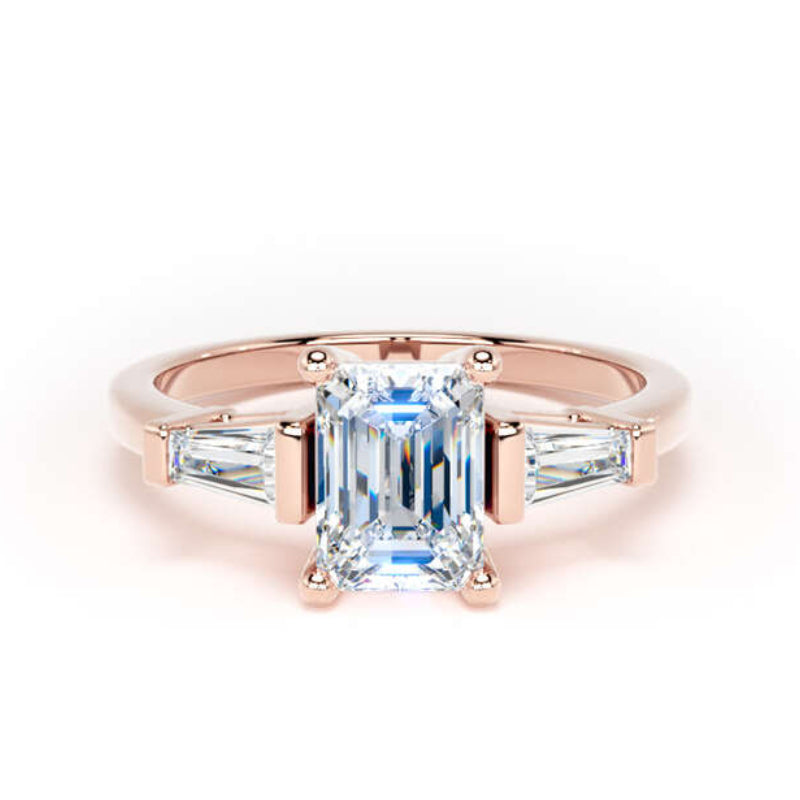 Emerald & Tapered Baguette Diamond Engagement Ring, Trilogy | M3E01