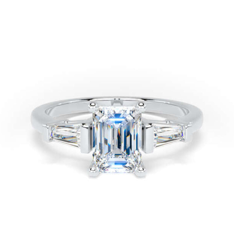 Emerald & Tapered Baguette Diamond Engagement Ring, Trilogy | M3E01