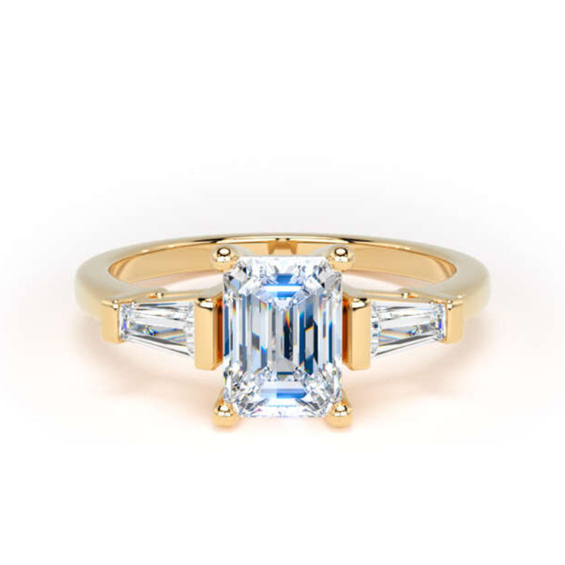 Emerald & Tapered Baguette Diamond Engagement Ring, Trilogy | M3E01