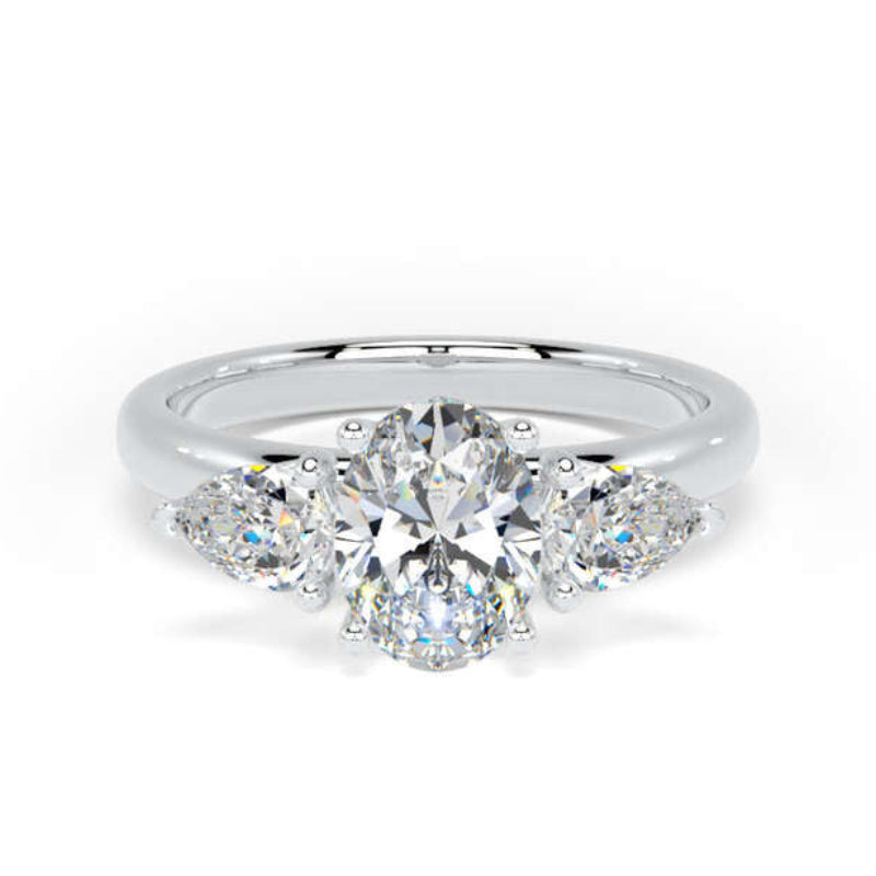 Oval & Pear Diamond Platinum Ring, Claw Set Trilogy | SMO M3O05