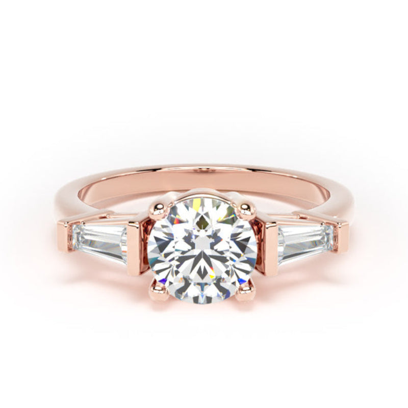 Round & Tapered Baguette Diamond Engagement Ring, Trilogy | M3R04