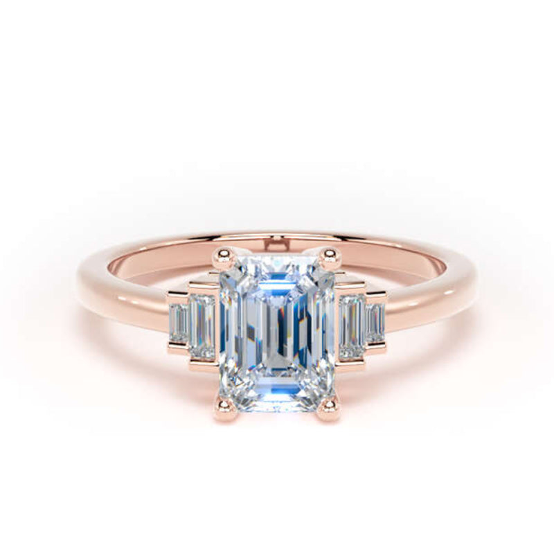 Emerald & Baguette Diamond Engagement Ring, 5 Stone | M5E01