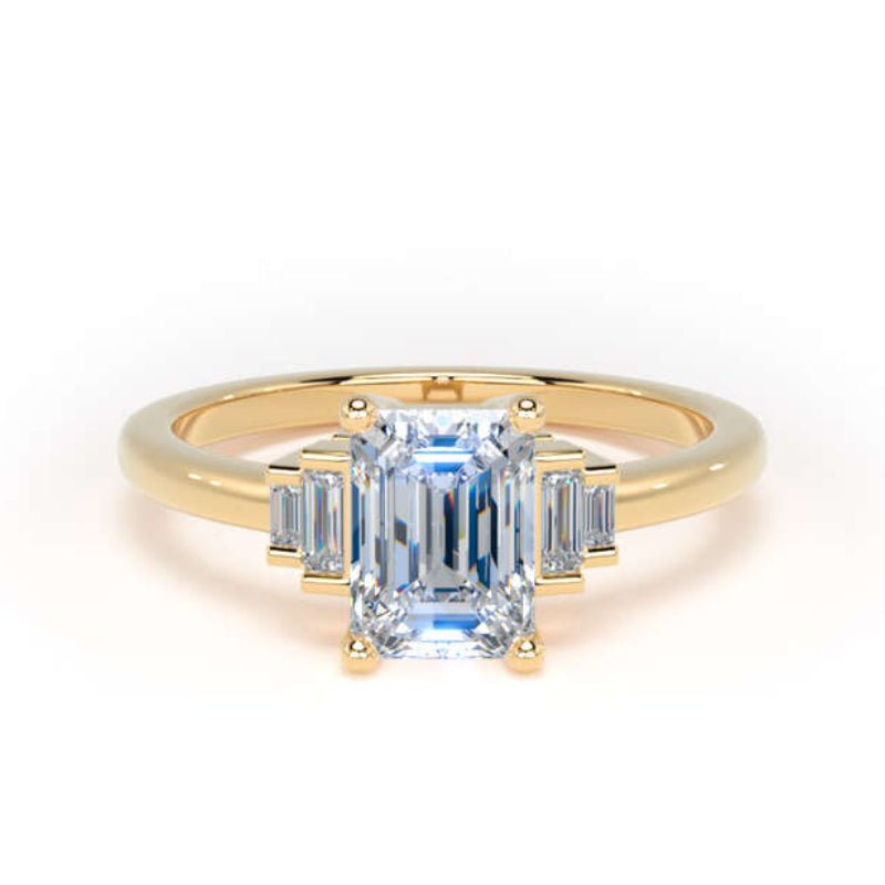 Emerald & Baguette Diamond Engagement Ring, 5 Stone | M5E01