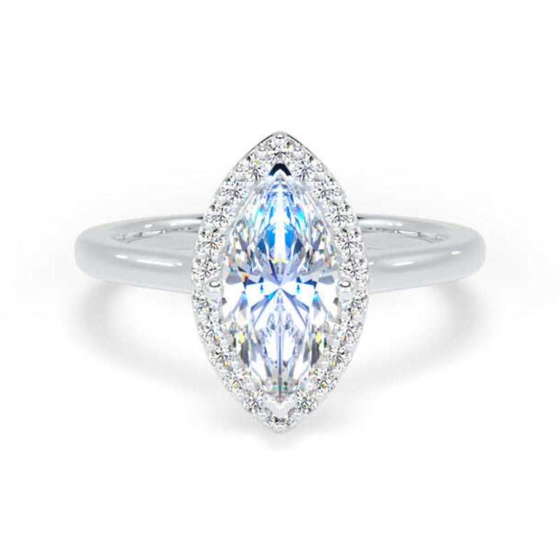 Marquise Diamond Engagement Ring, Plain Band Halo | MHP01