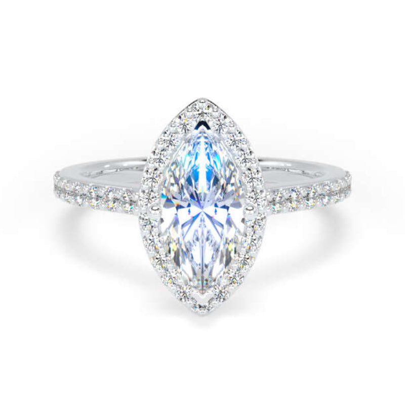 Marquise Diamond Engagement Ring, Shoulder Set Halo | MHW01