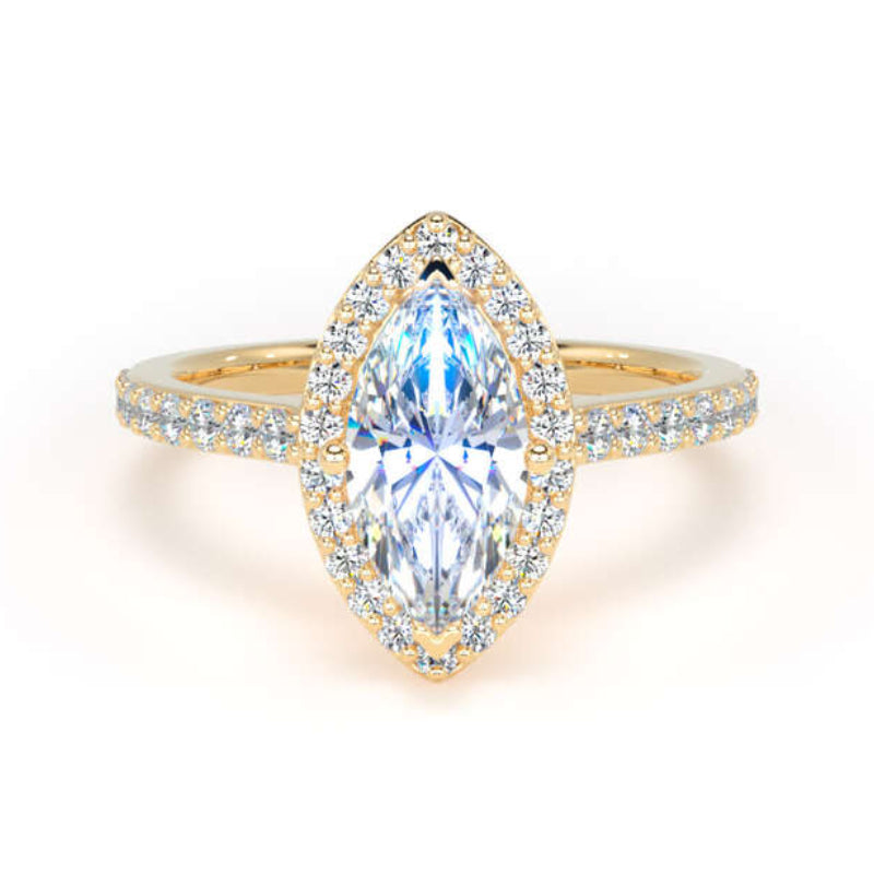 Marquise Diamond Engagement Ring, Shoulder Set Halo | MHW01