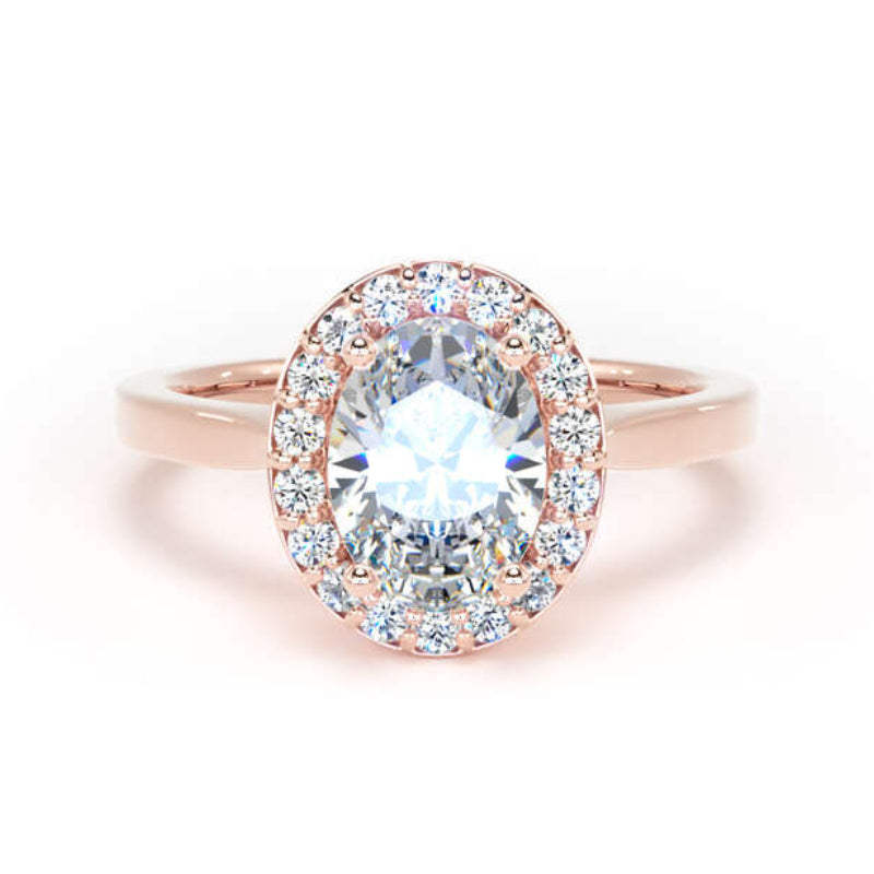 Oval Diamond Engagement Ring, Plain Band Halo | OHP01