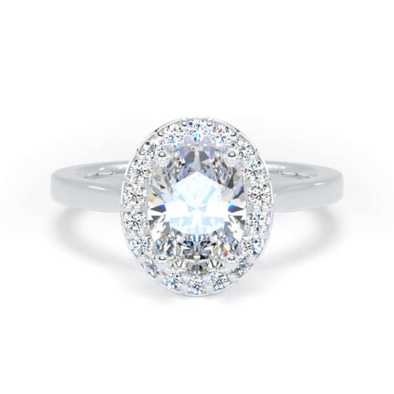 Oval Diamond Engagement Ring, Plain Band Halo | OHP01