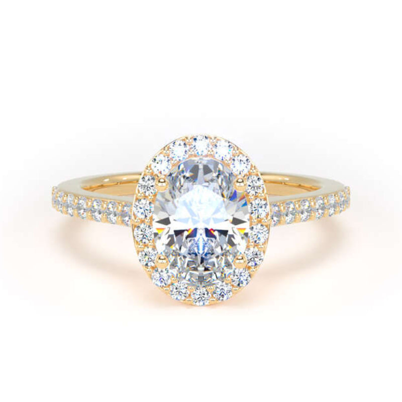 Oval Diamond Engagement Ring, Shoulder Set Halo | OHW01