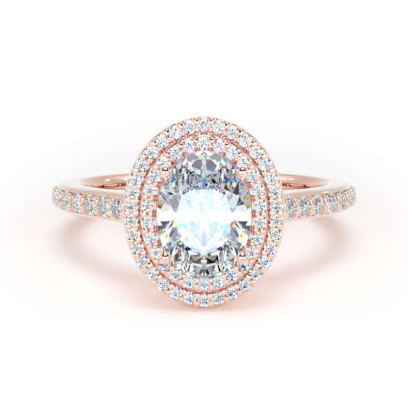 Oval Diamond Engagement Ring, Shoulder Set Double Halo | OHW02