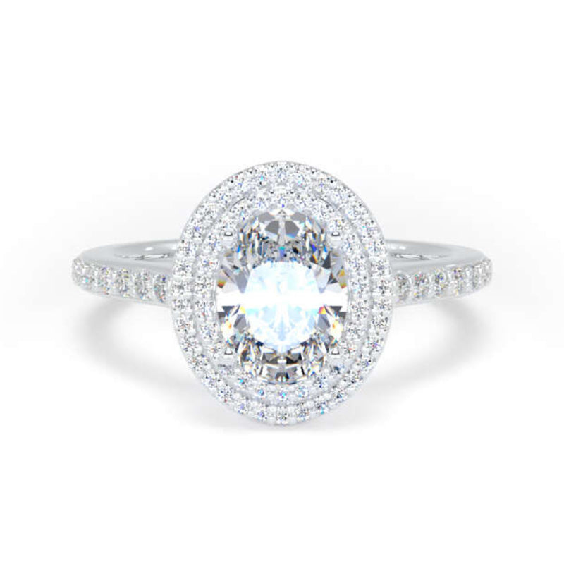 Oval Diamond Engagement Ring, Shoulder Set Double Halo | OHW02