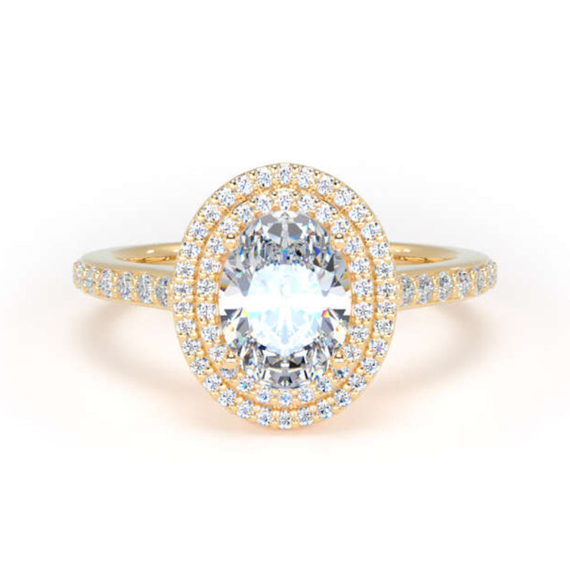 Oval Diamond Engagement Ring, Shoulder Set Double Halo | OHW02