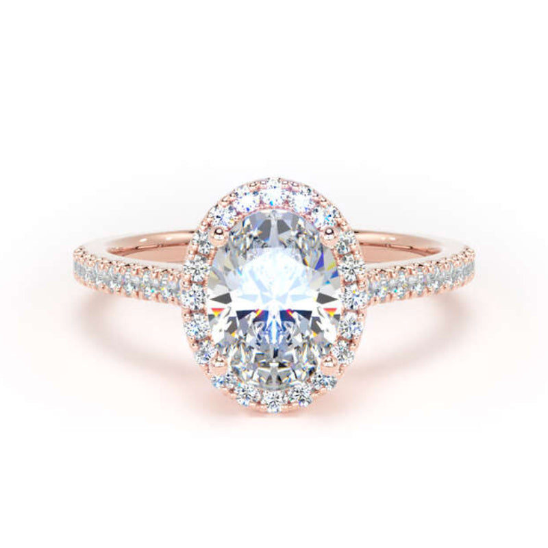 Oval Diamond Engagement Ring, Shoulder Set Halo | OHW03