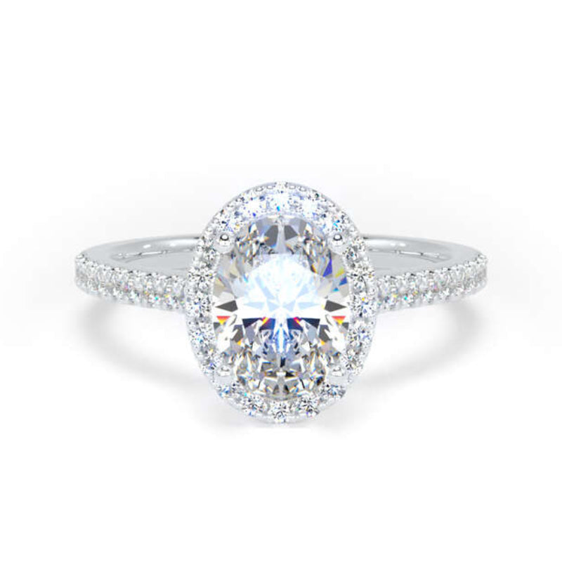 Oval Diamond Engagement Ring, Shoulder Set Halo | OHW03