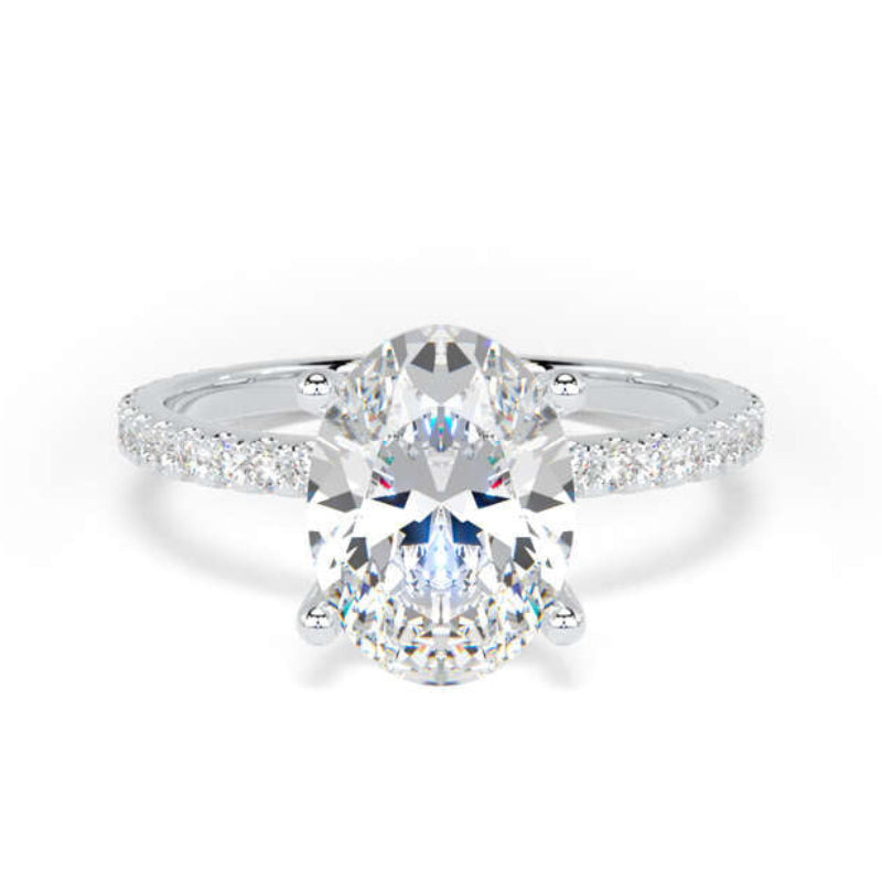Oval Diamond Engagement Ring, Diamond Band Hidden Halo | OSW01