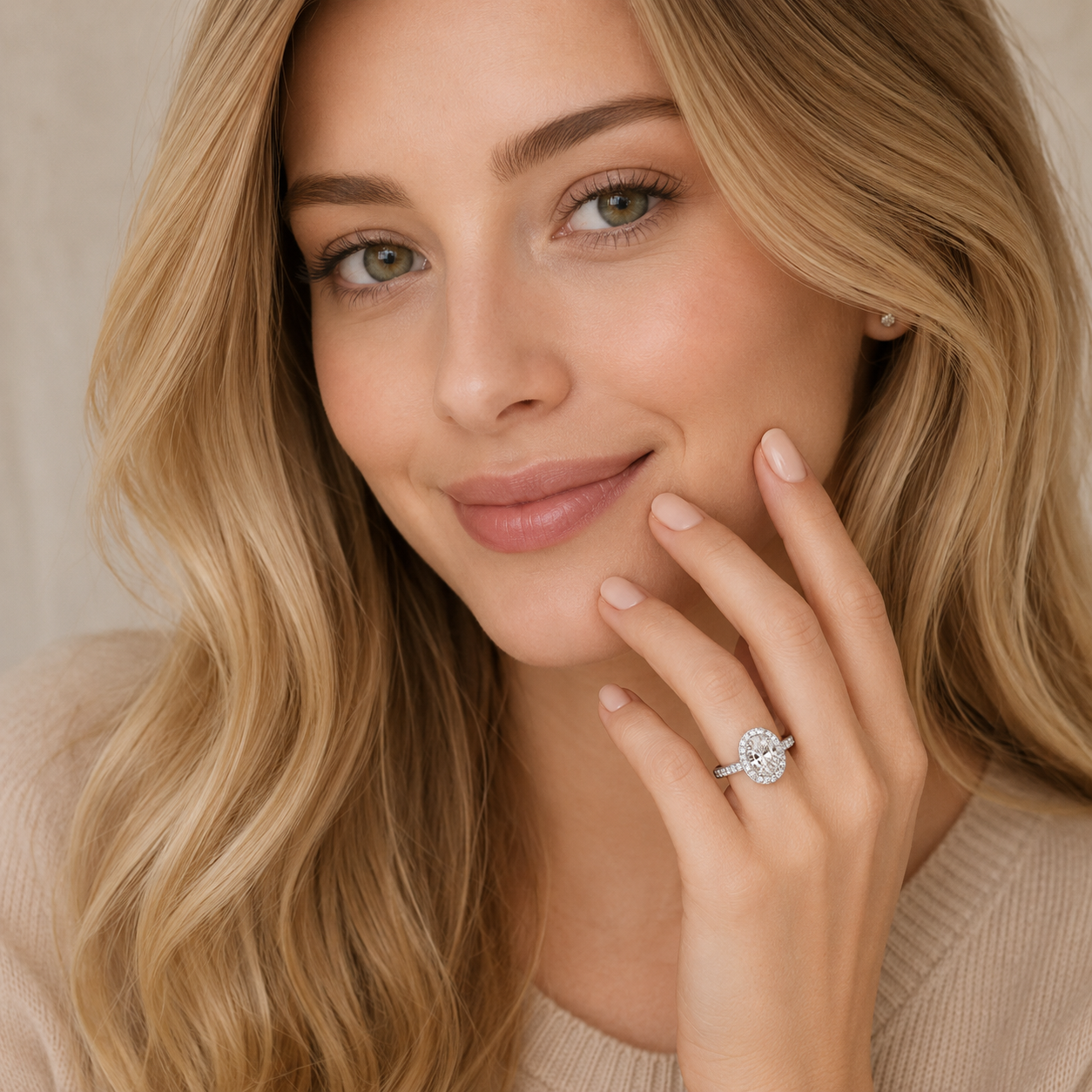 Oval Diamond Engagement Ring, Prong Set Halo | OHG01