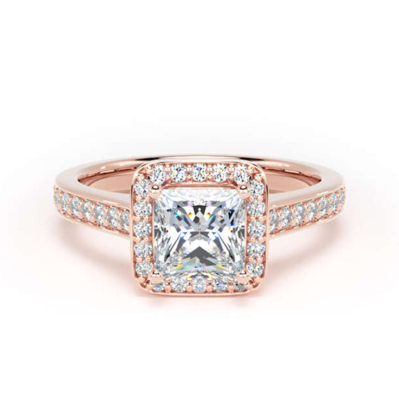 Princess Diamond Engagement Ring, Diamond Set Prong Halo | PHG01
