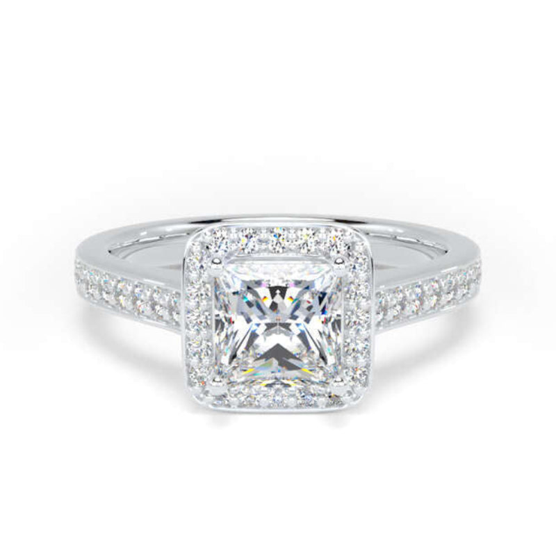 Princess Diamond Engagement Ring, Diamond Set Prong Halo | PHG01
