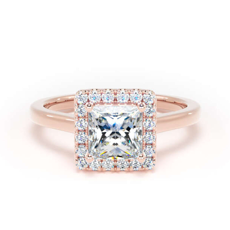 Princess Diamond Engagement Ring, Plain Shoulder Halo | PHP02