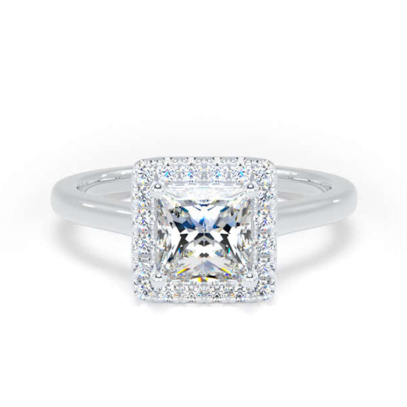 Princess Diamond Engagement Ring, Plain Shoulder Halo | PHP02