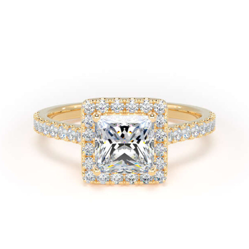 Princess Diamond Engagement Ring, Shoulder Set Halo | PHW01