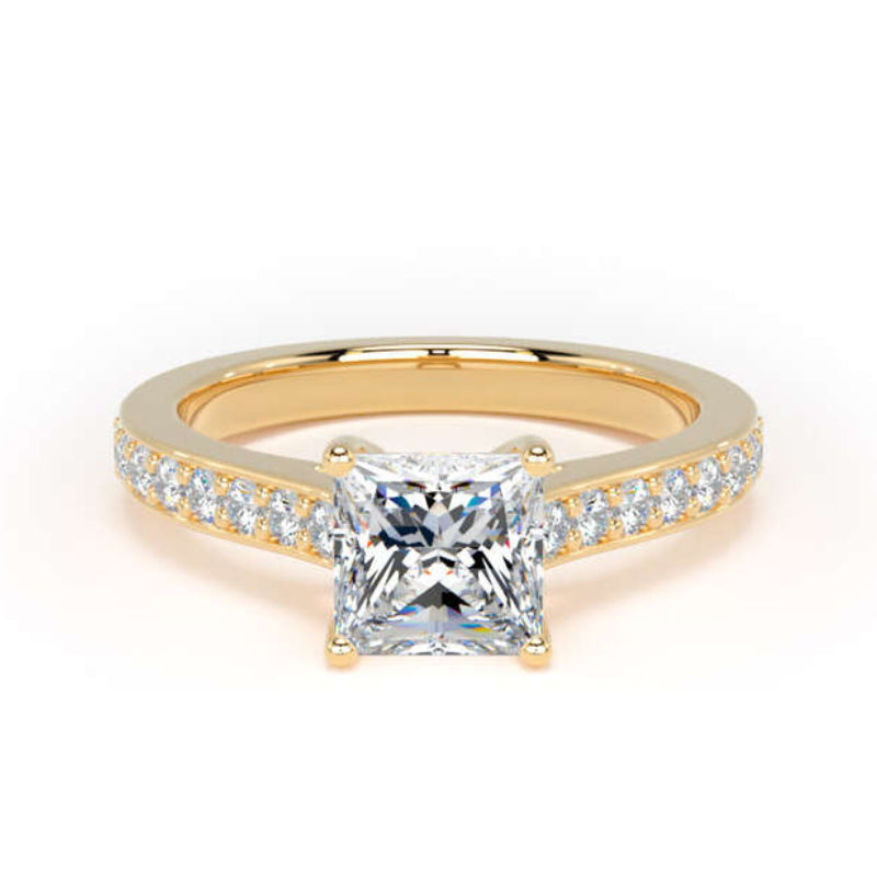 Princess Diamond Engagement Ring, Grain Shoulder Set | PSG01